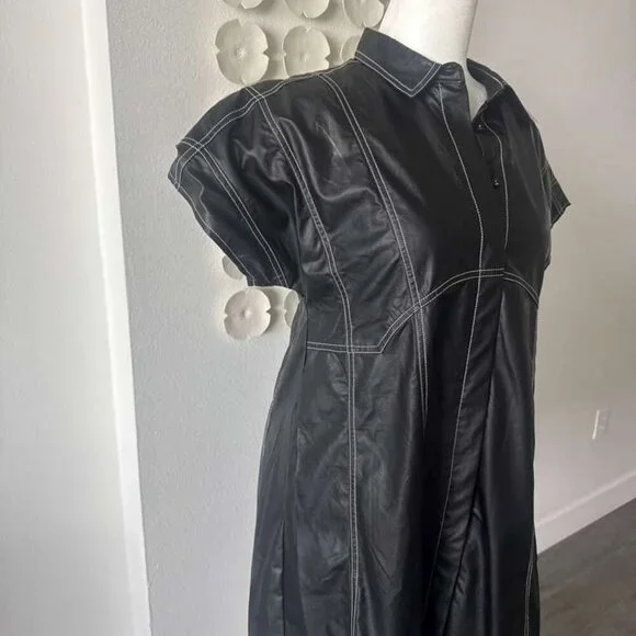 THML Black Faux Leather Mini Dress with Contrast Stitching – Size M - Picture 8 of 9